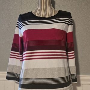 Karen Scott Sport Striped Womens Red, Grey, Black, White Top Size Medium